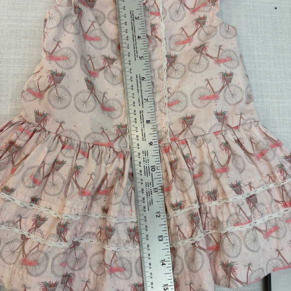 Peppa & Julie 18M Pink Bicycle Print Ruffle Dress Lace Flutter Sleeve Cotton - Picture 10 of 11